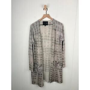 Burning Torch 100% Cashmere Stripe Duster Cardigan Size Large Gray